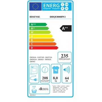 Hisense DHQE800BW2 Στεγνωτήριο 8kg A++ με Αντλία Θερμότητας